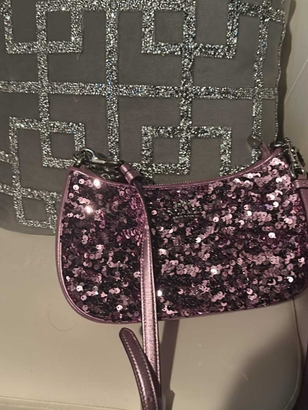 NWT Coach Teri Shoulder Bag with Purple Sequins and Silver Hardware - Picture 3 of 5